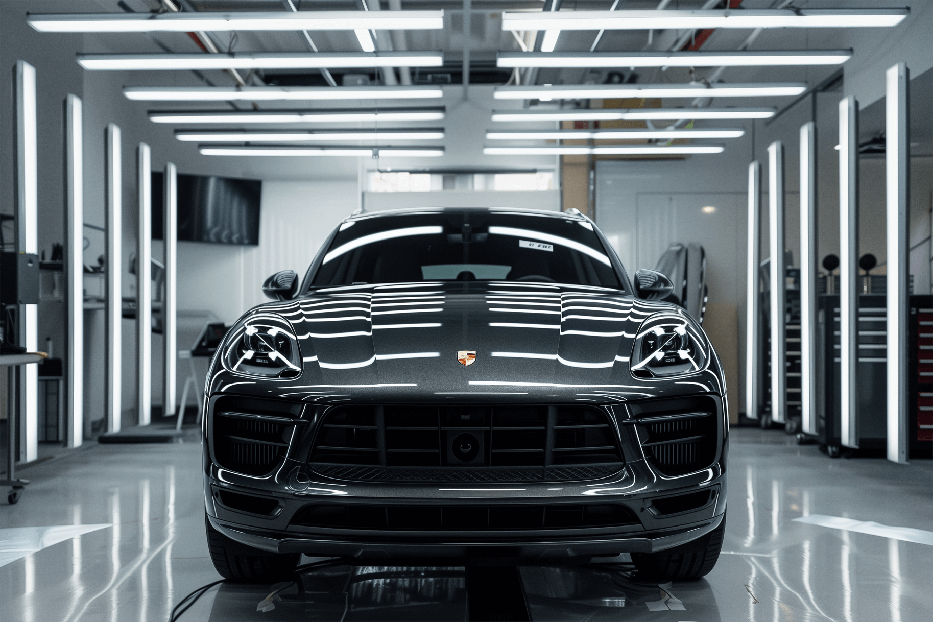 Front view of Porsche with paint protection film done by Xtreme Auto Detail