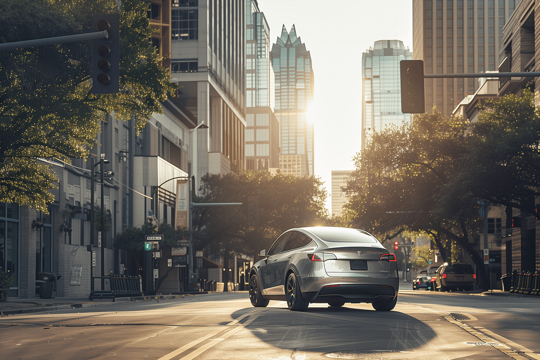 Tesla Model Y with ceramic coating in downtown Austin