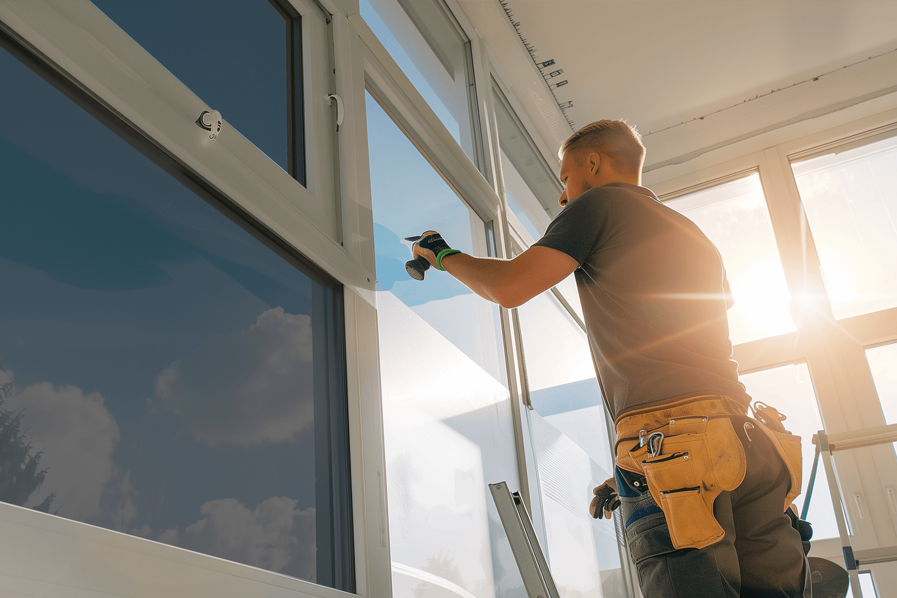 Xtreme Auto Detail employee installing residential tint